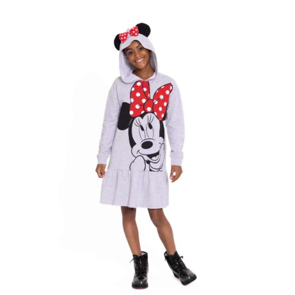 Disney Minnie Mouse Dress Girls S 6 Gray Hooded Long Sleeve Graphic Cosplay NWT